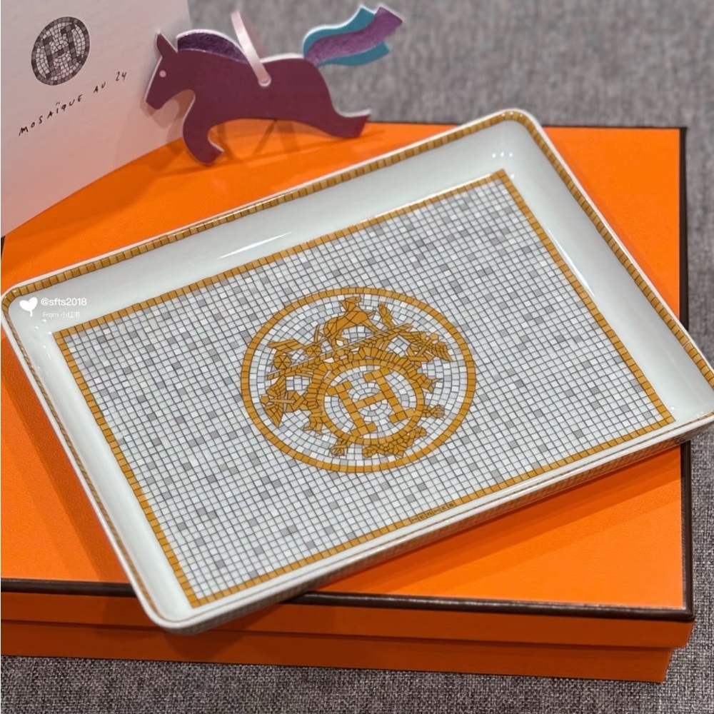 Hermès Porcelain Tray with Gold Accents